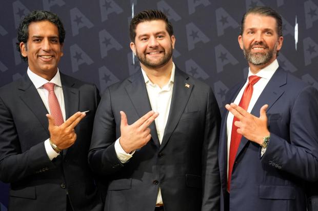 GrabAGun CEO Marc Nemati, center, board member Donald Trump, Jr., right, and financier Omeed Malik