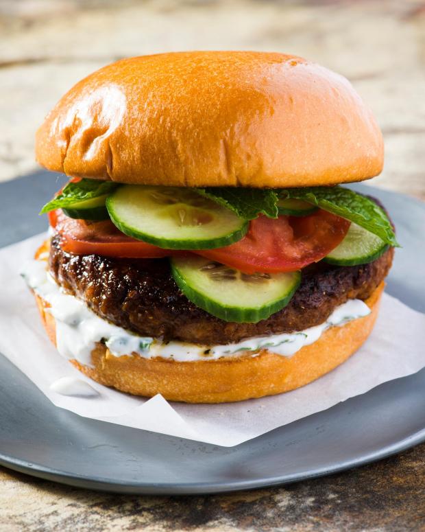 Indian-spiced pork burgers.