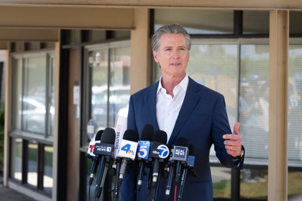 Gov. Gavin Newsom speaks on the federal government's demobilization of 2,000 National Guard members, as well as the effect of immigration raids across California during a press conference in Downey on Wednesday, July 16, 2025. (Photo by Drew A. Kelley, Press-Telegram/SCNG)