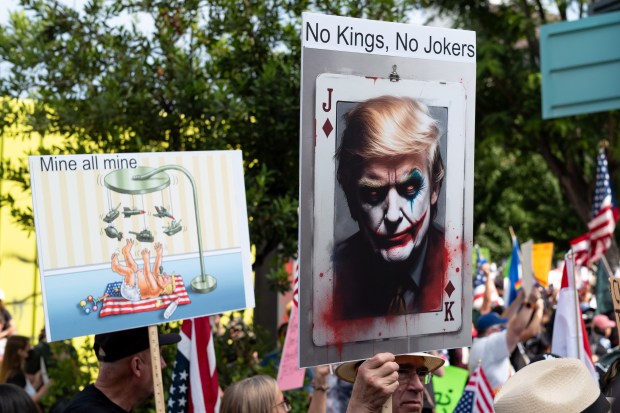 Thousands of No Kings protesters marched against the policies of the Trump administration in Los Angeles on Saturday, June 14, 2025. Thousands of protestors turned out (Photo by David Crane, Los Angeles Daily News/SCNG)