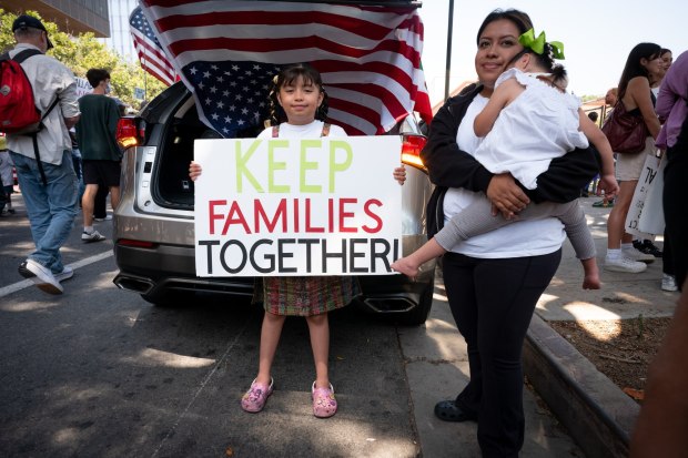 Thousands of No Kings protesters marched against the policies of the Trump administration in Los Angeles on Saturday, June 14, 2025. Thousands of protestors turned out (Photo by David Crane, Los Angeles Daily News/SCNG)