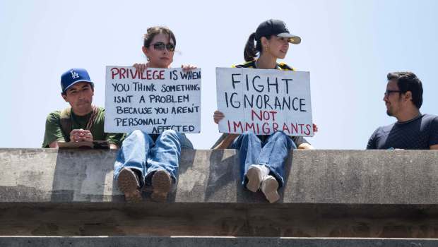 No Kings protesters march against the policies of the Trump administration through downtown Los Angeles on Saturday, June 14, 2025. (Photo by Drew A. Kelley, Press-Telegram/SCNG)