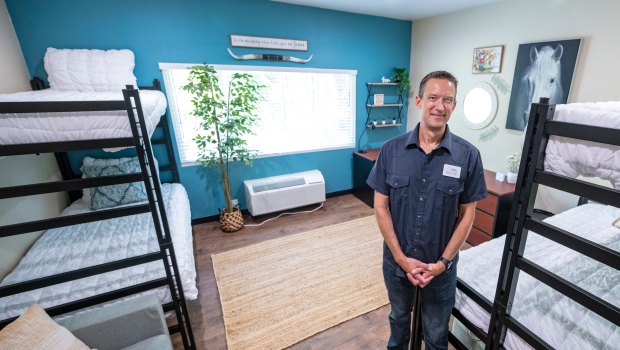Bryan Crain, President and CEO of the Orange County Rescue Mission, stands in one of the rooms of the newly renovated women's housing at the Double R Ranch in Silverado on Thursday, June 19, 2025. (Photo by Mark Rightmire, Orange County Register/SCNG)