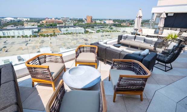 Parkestry Rooftop Bar overlooks the Anaheim GardenWalk and Disneyland and is a great spot to view fireworks. (Photo by Mark Rightmire, Orange County Register/SCNG)