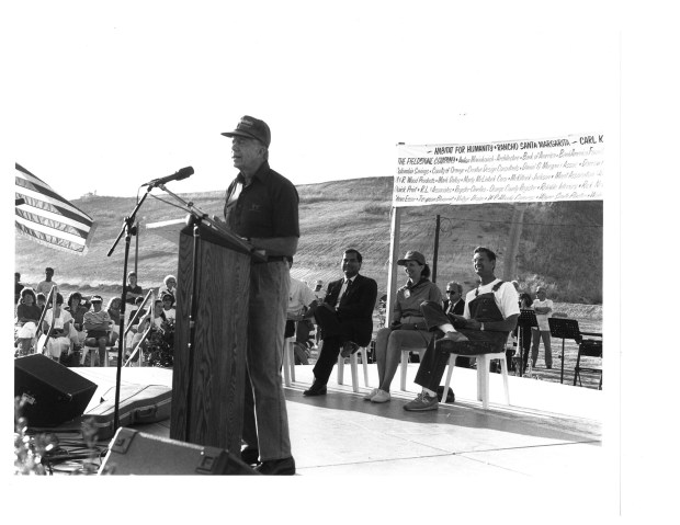 Former U.S. President Jimmy Carter speaks at the groundbreaking ceremony for Habitat for Humanity of Orange County's first affordable housing project, a community of 48 condos in Rancho Santa Margarita, in 1990. (Source: Habitat for Humanity of Orange County)