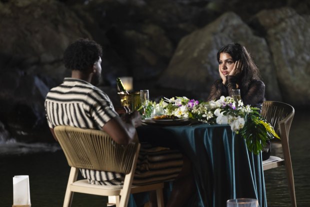 Chris Seeley and Huda Mustafa share a final date on Love Island USA season 7. (Photo by: Ben Symons/Peacock)