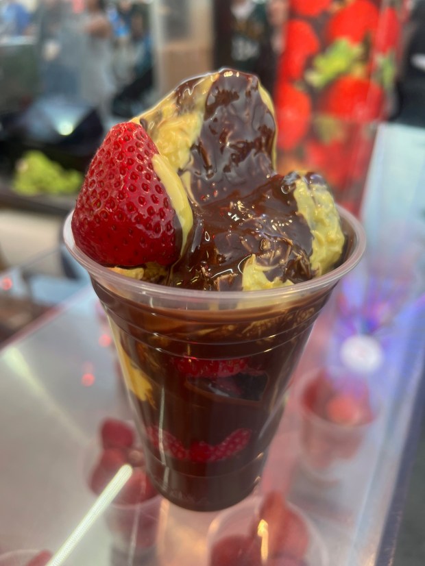 Chocolate Dubai strawberry cup can be found at Carnival (Courtesy of Dominic Palmieri)