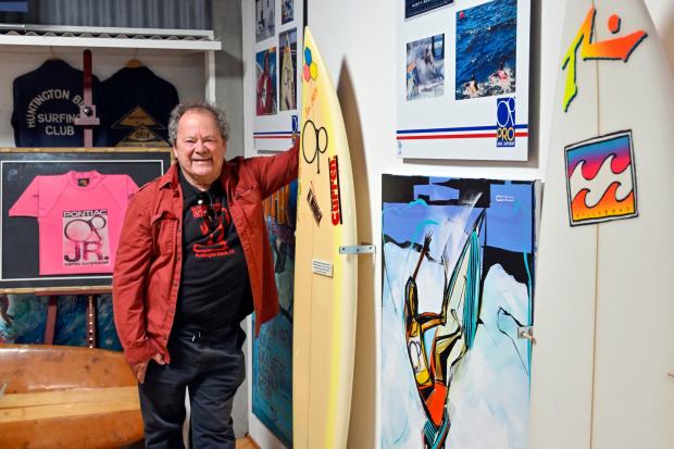Peter "PT" Townend, executive director of the Huntington Beach International Surfing Museum, at an exibit in 2022 showcasing the OP Pro. (Photo by Jeff Gritchen, Orange County Register/SCNG)
