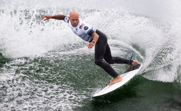 Kelly Slater surfs in his opening heat in the Lexus Trestles Pro south of San Clemente, CA on Tuesday, June 10, 2025. The event is part of the World Surf League tour. (Photo by Paul Bersebach, Orange County Register/SCNG)