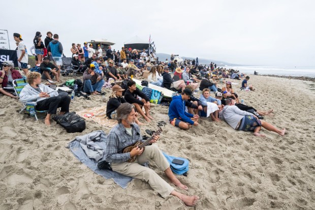 Fans watch the opening heats in the Lexus Trestles Pro south of San Clemente, CA on Tuesday, June 10, 2025. The event is part of the World Surf League tour. (Photo by Paul Bersebach, Orange County Register/SCNG)