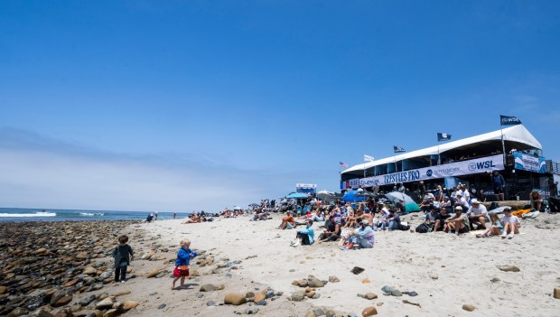 Spectators watch the Trestles Pro south of San Clemente, CA on Tuesday, June 10, 2025. The event is part of the World Surf League tour. (Photo by Paul Bersebach, Orange County Register/SCNG)