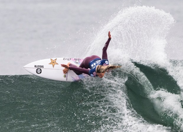 Sawyer Lindblad won her heat in the elimination round at the Trestles Pro south of San Clemente, CA on Wednesday, June 11, 2025. The event is part of the World Surf League tour. (Photo by Paul Bersebach, Orange County Register/SCNG)