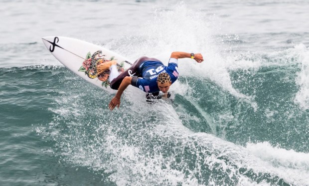 Cole Houshmand won his round of 16 heat at the Trestles Pro south of San Clemente, CA on Wednesday, June 11, 2025. The event is part of the World Surf League tour. (Photo by Paul Bersebach, Orange County Register/SCNG)