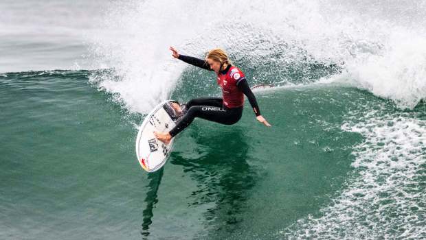 Caitlin Simmers won her heat in the elimination round at the Trestles Pro south of San Clemente, CA on Wednesday, June 11, 2025. The event is part of the World Surf League tour. (Photo by Paul Bersebach, Orange County Register/SCNG)