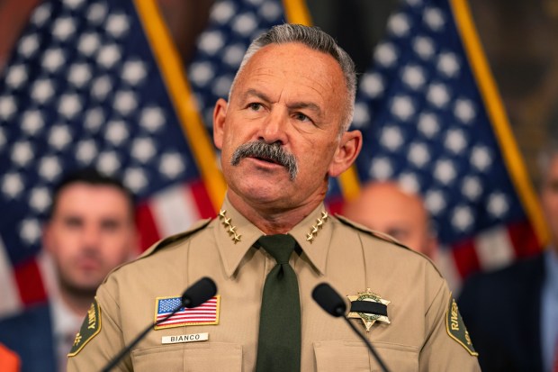 Chad Bianco, who is both sheriff and coroner in Riverside County, has defended his department and criticized the state attorney general's investigation into jail deaths. (Kent Nishimura/Getty Images)