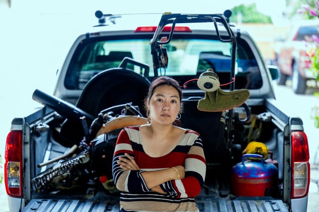 Maria Murillo, wife of ICE detainee Jose Luis Zavala with the family truck she now uses with her son to make money mowing lawns in Pomona on Thursday, July 17, 2025. (Photo by Terry Pierson, The Press-Enterprise/SCNG)