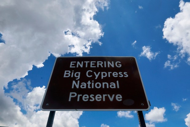 The entrance sign to Big Cypress National Preserve on Tuesday, June 24, 2025. (Mike Stocker/South Florida Sun Sentinel)